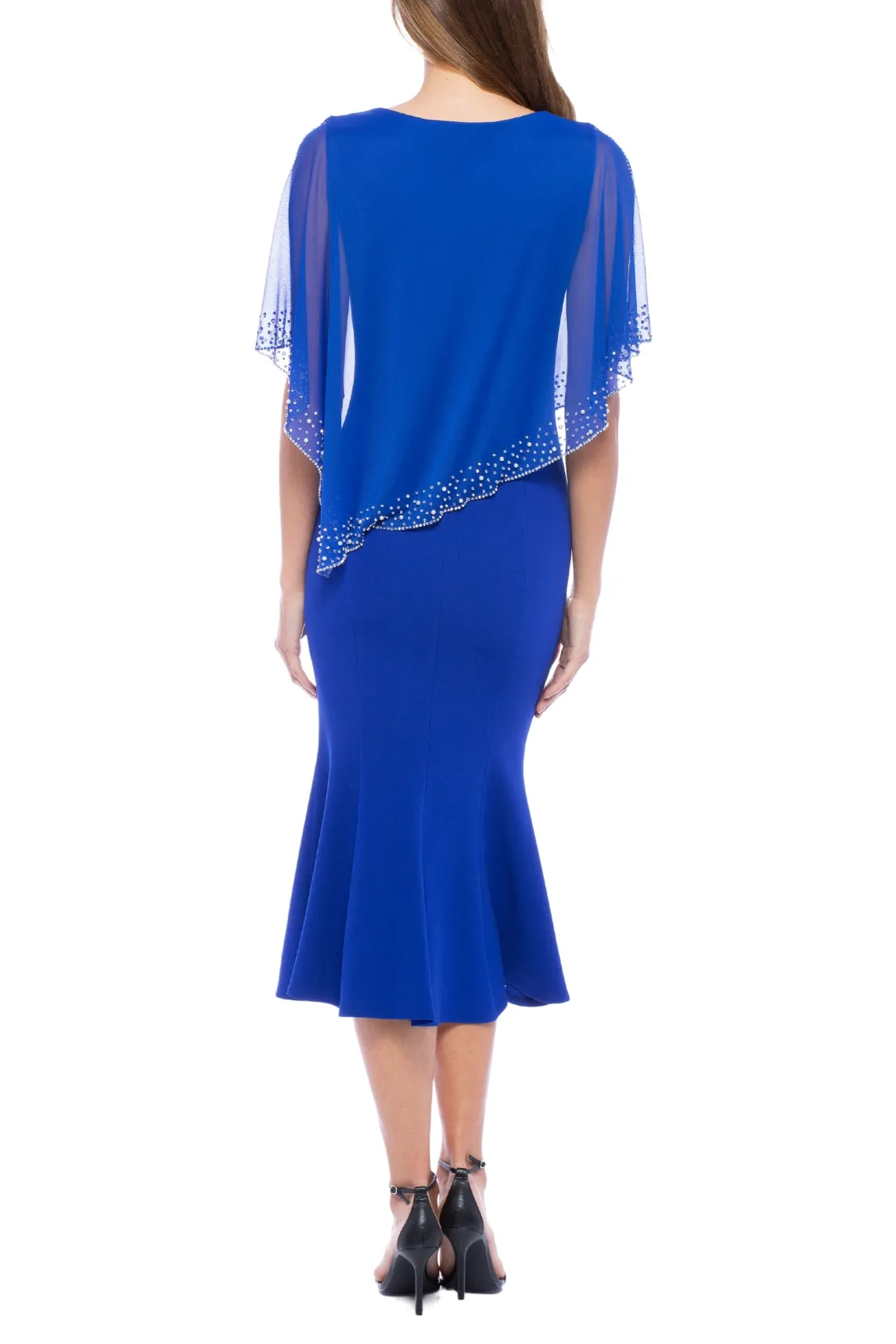 Marina Chiffon Sequin Asymmetric Capelet Dress