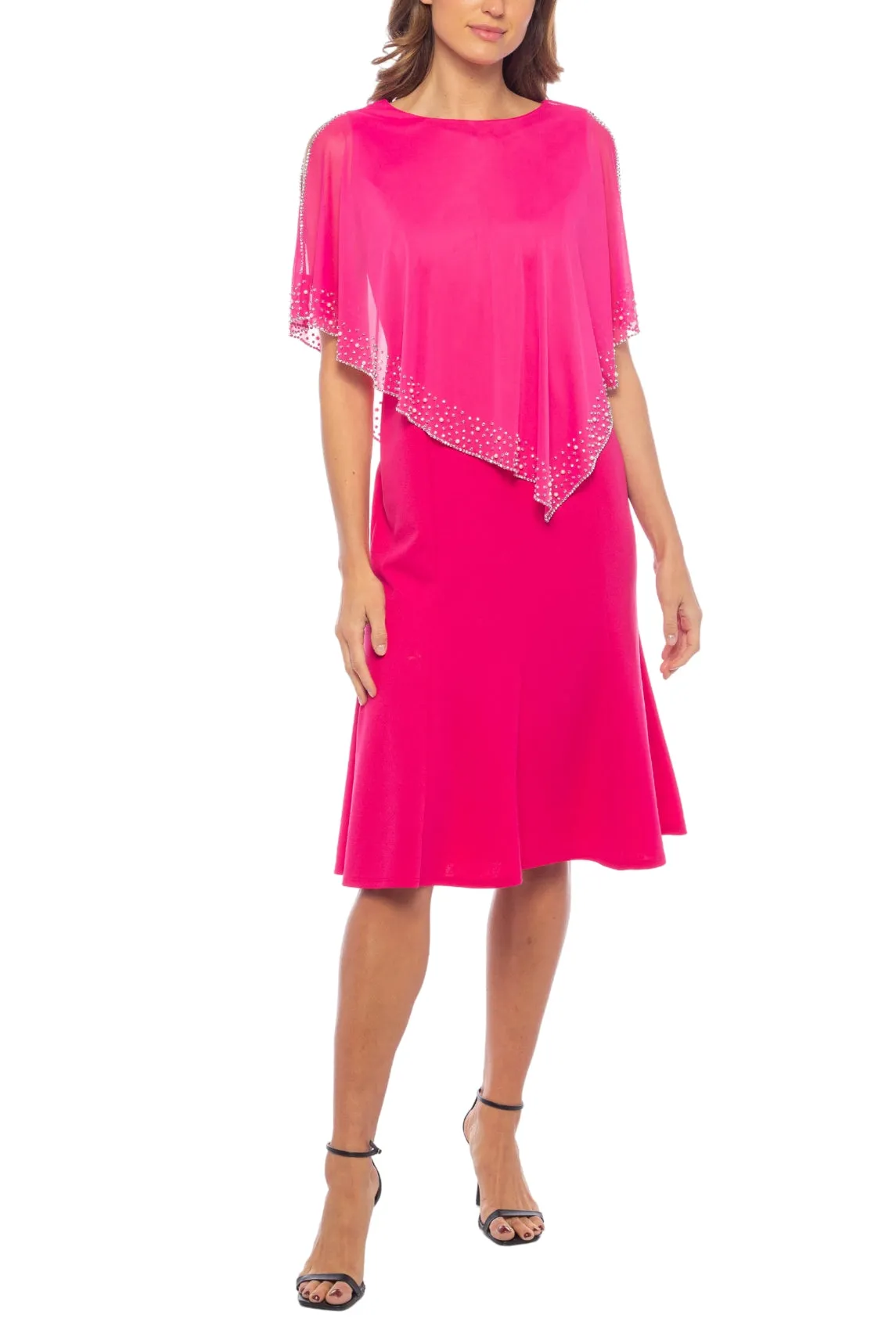 Marina Chiffon Sequin Asymmetric Capelet Dress