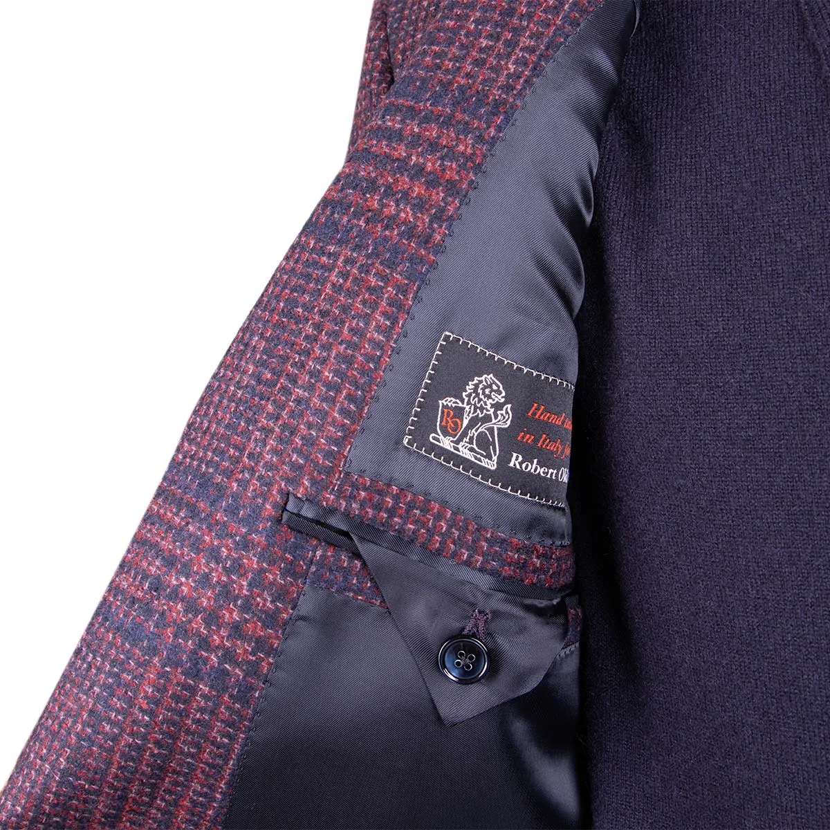 Navy & Red Check Wool, Silk & Cashmere Jacket