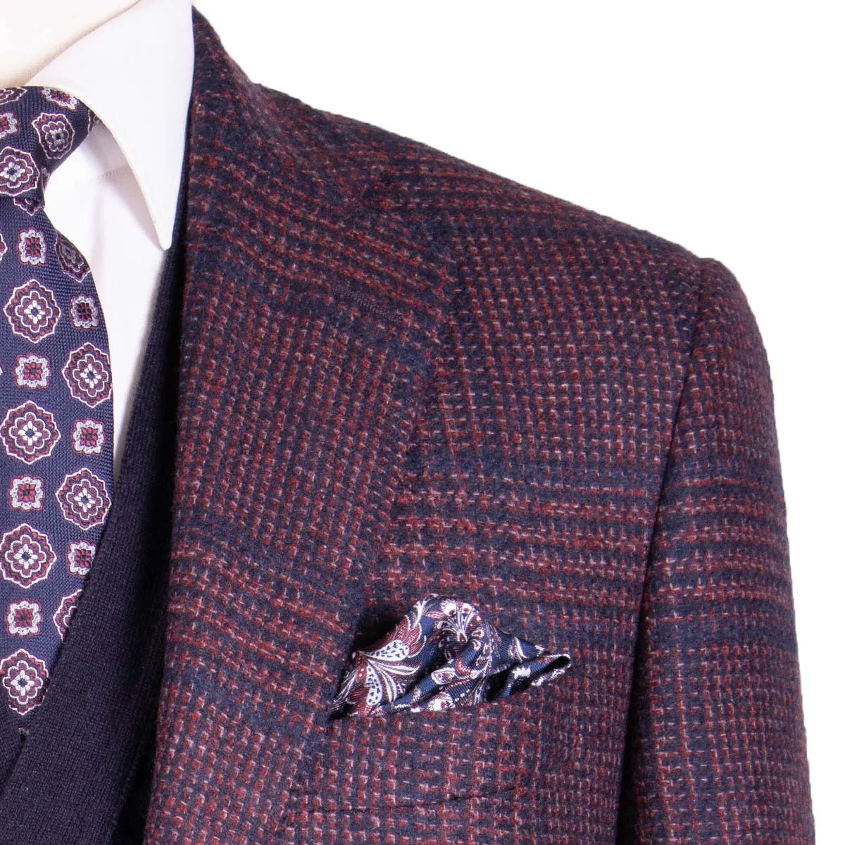 Navy & Red Check Wool, Silk & Cashmere Jacket