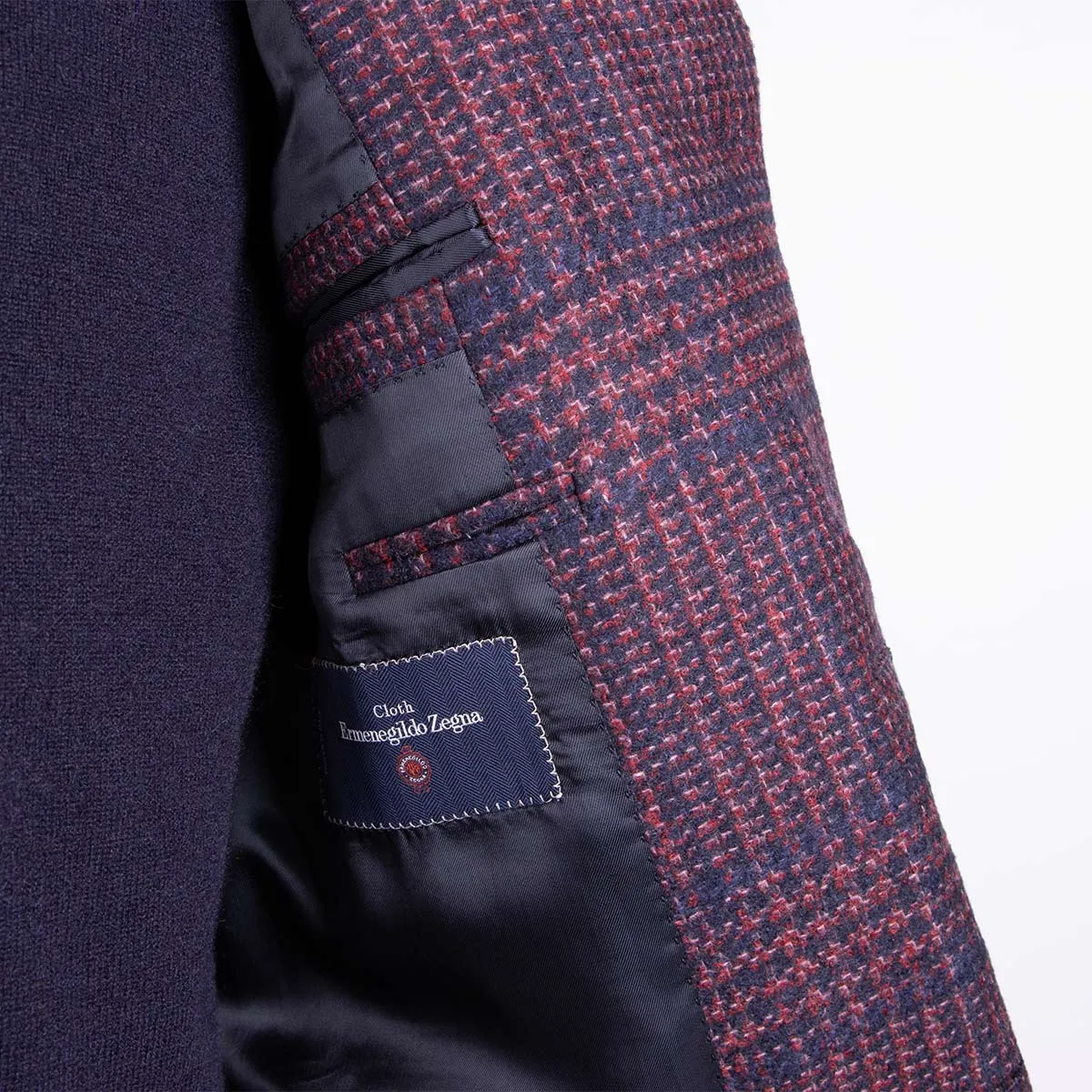 Navy & Red Check Wool, Silk & Cashmere Jacket