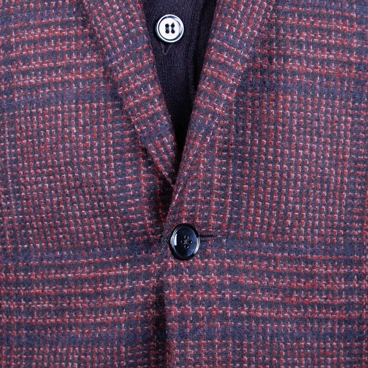 Navy & Red Check Wool, Silk & Cashmere Jacket