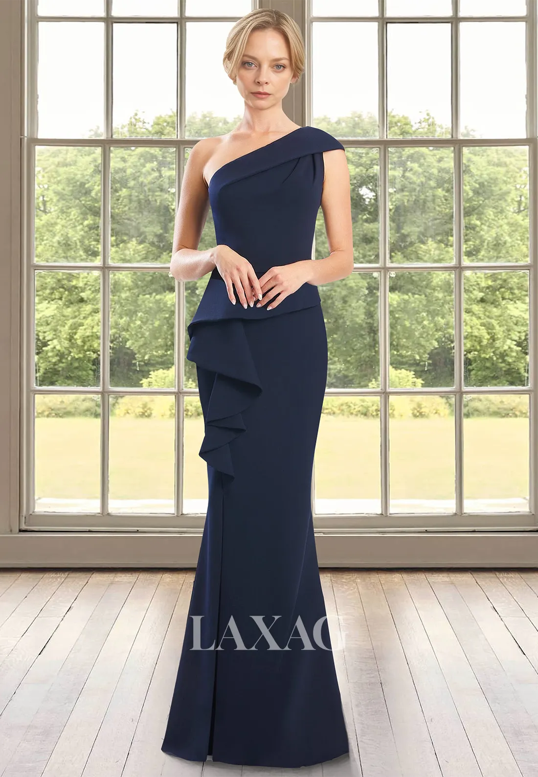 Off-Shoulder Sleeveless Pleated Mermaid Mother of the Bride Dress Asymmetrical-Neck Chiffon Cocktail Gowns