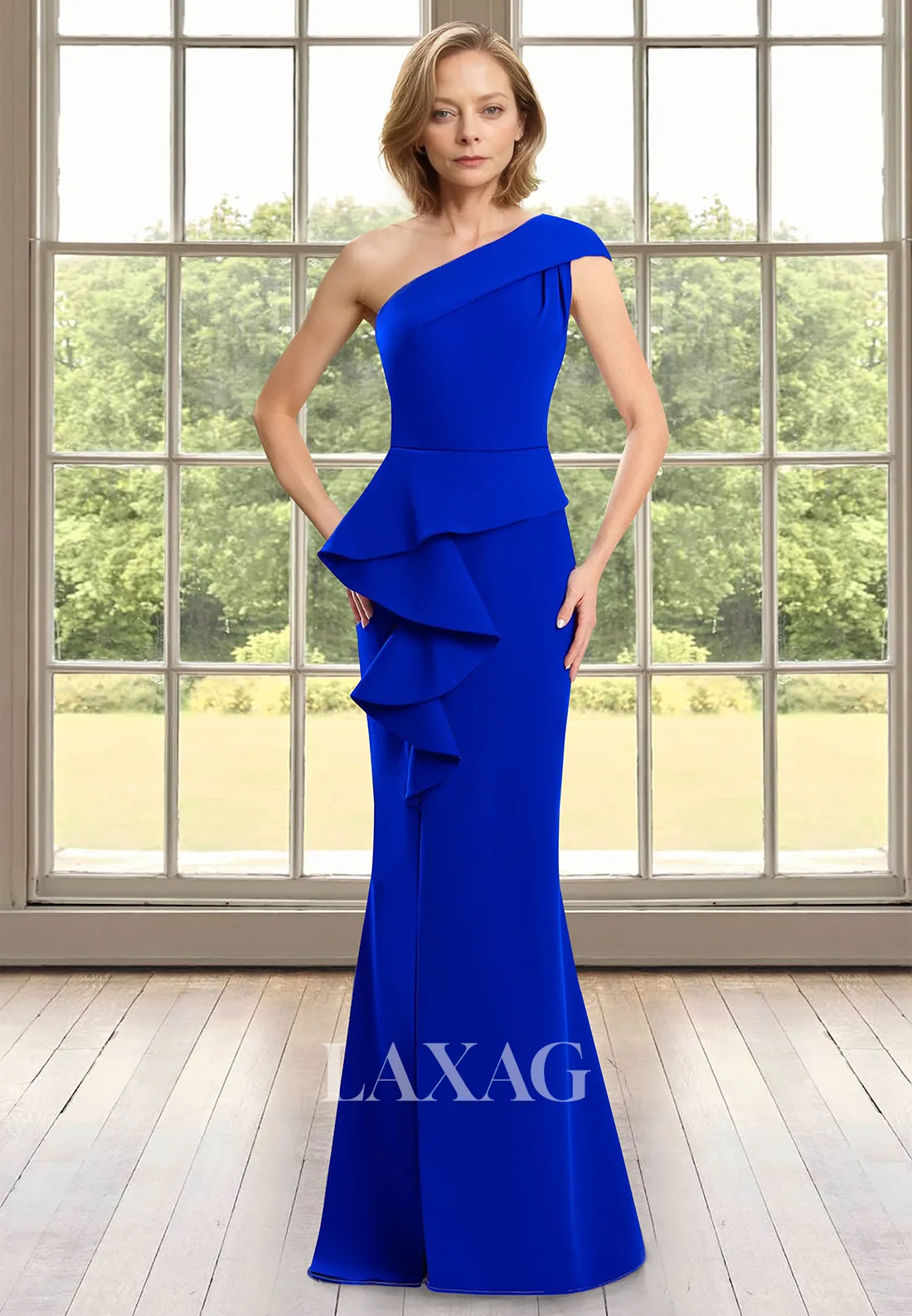 Off-Shoulder Sleeveless Pleated Mermaid Mother of the Bride Dress Asymmetrical-Neck Chiffon Cocktail Gowns