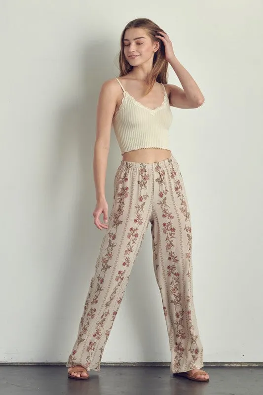 Palazzo pants in floral rayon gauze