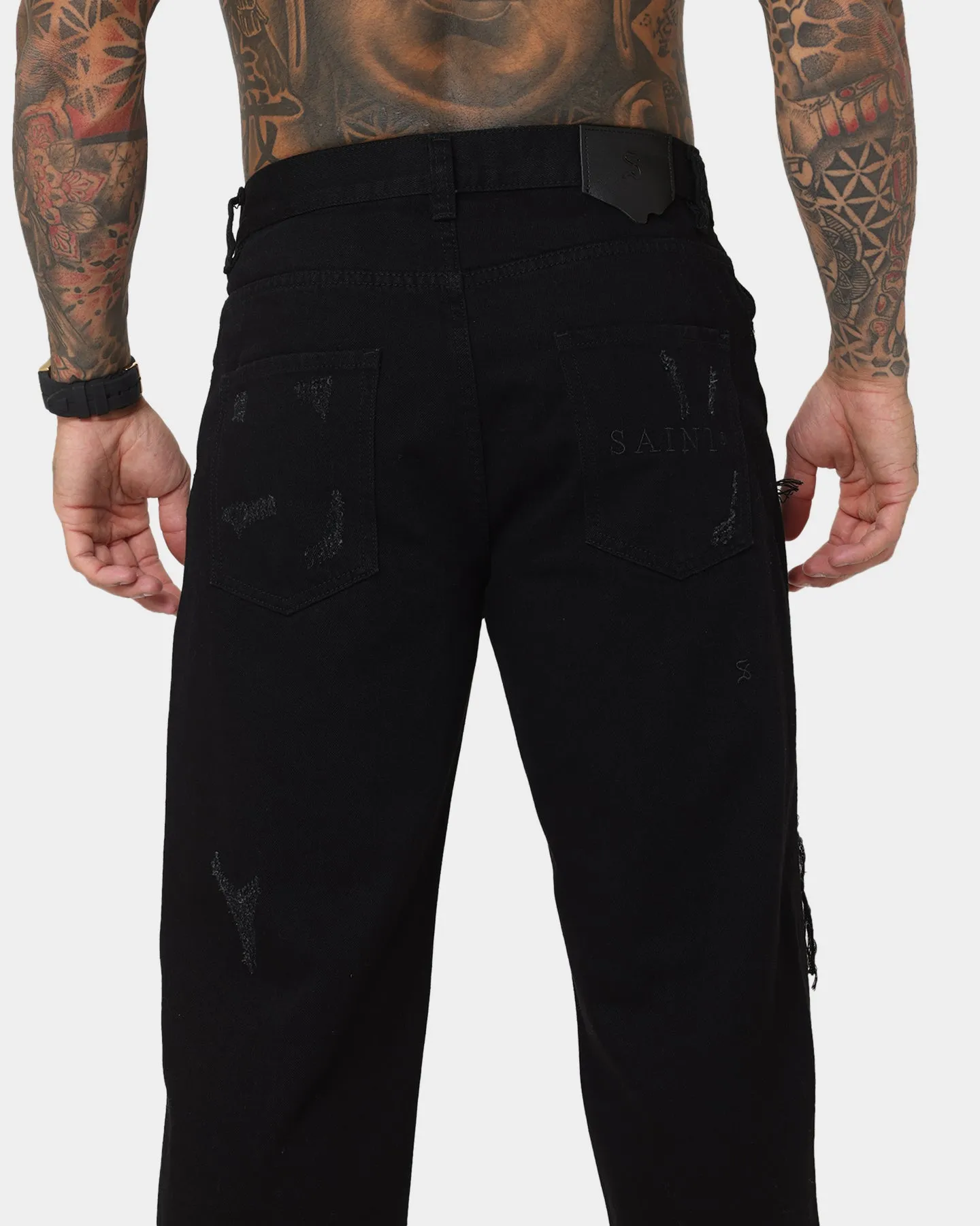 Saint Morta Prima Baggy Distressed Jeans Black/Stone