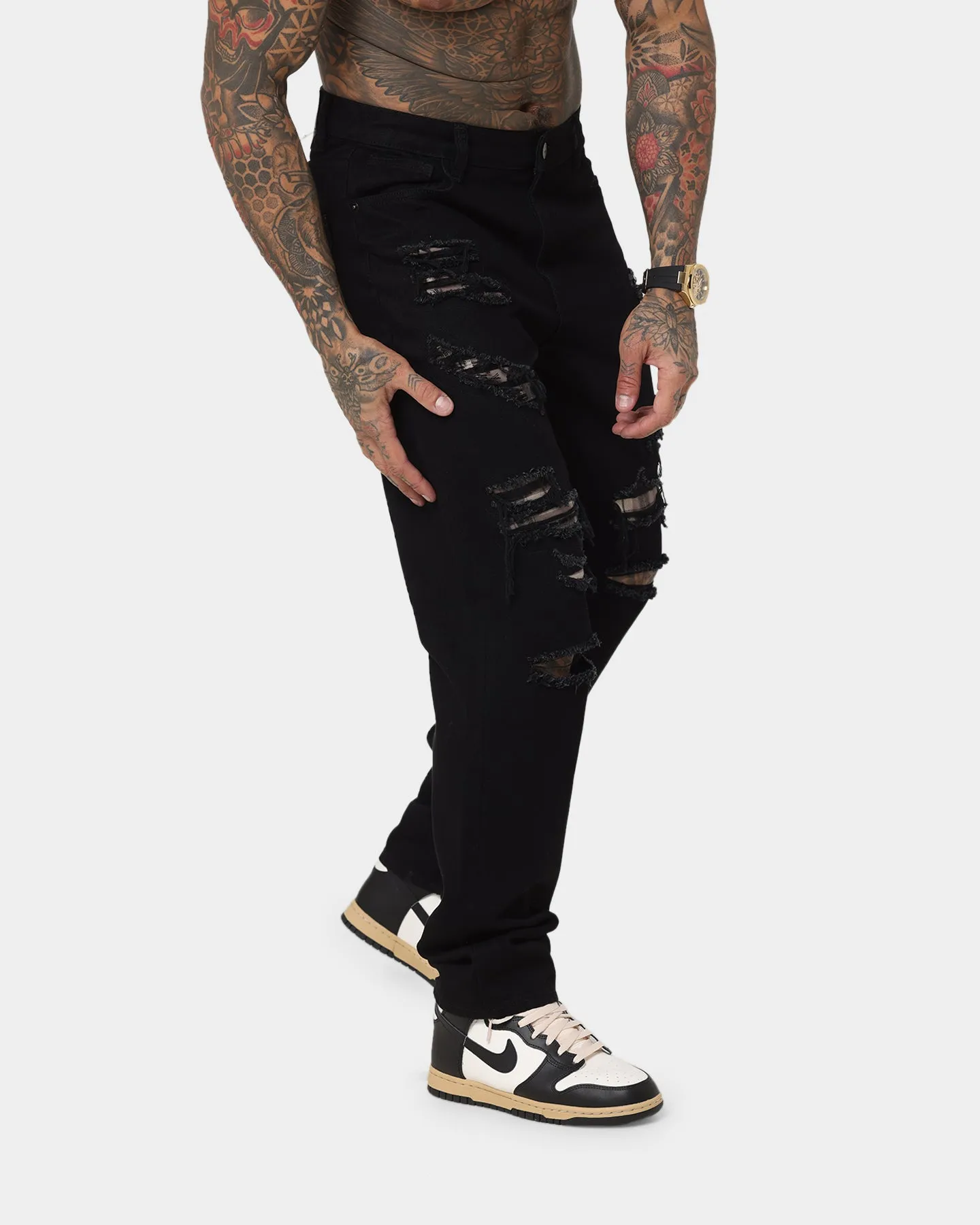 Saint Morta Prima Baggy Distressed Jeans Black/Stone