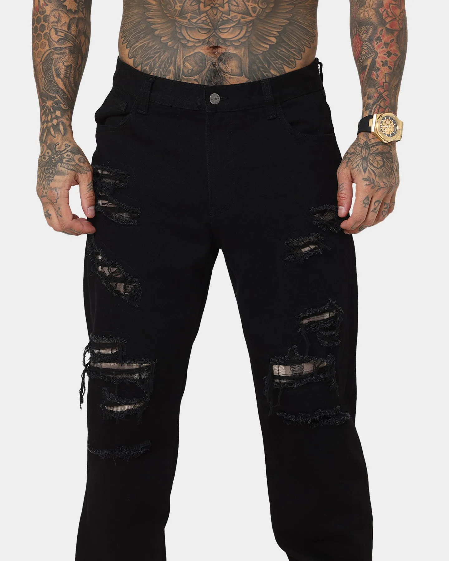 Saint Morta Prima Baggy Distressed Jeans Black/Stone