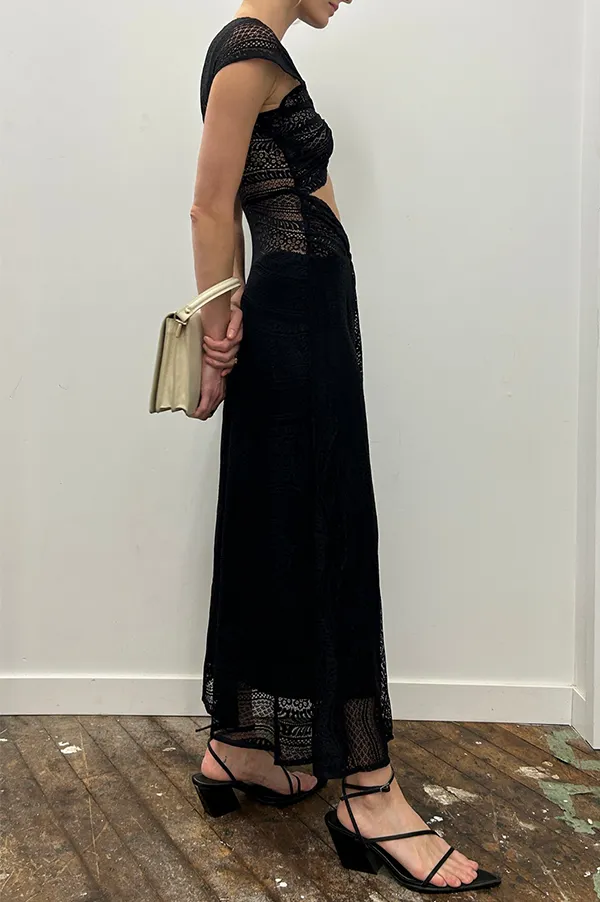 Sassen Long Lace Dress in Black