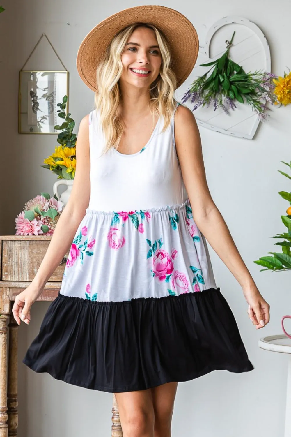 Scoop Neck Frill Tiered Dress