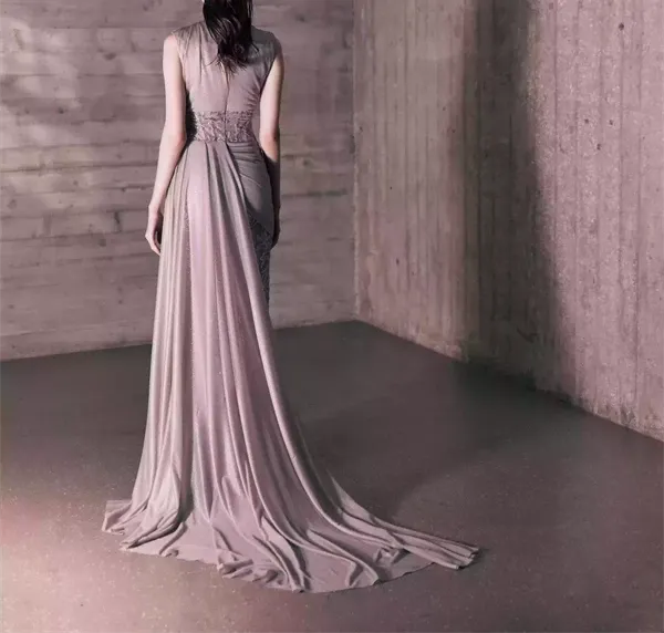 Silver Embroidered Tulle Dress With Sheer Play And An
Asymmetrical Jersey Draping