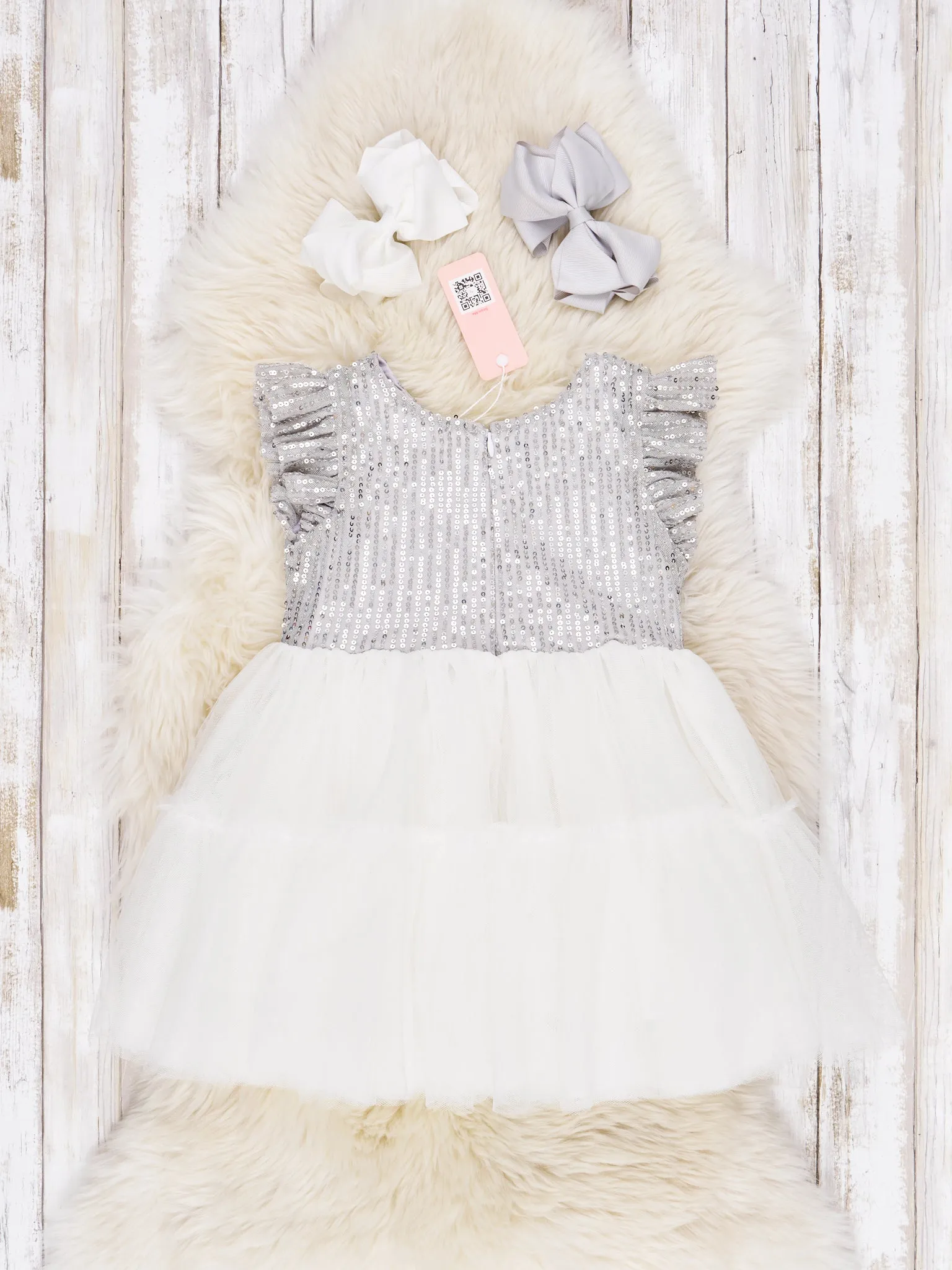 Silver Sequin Tiered Tulle Dress