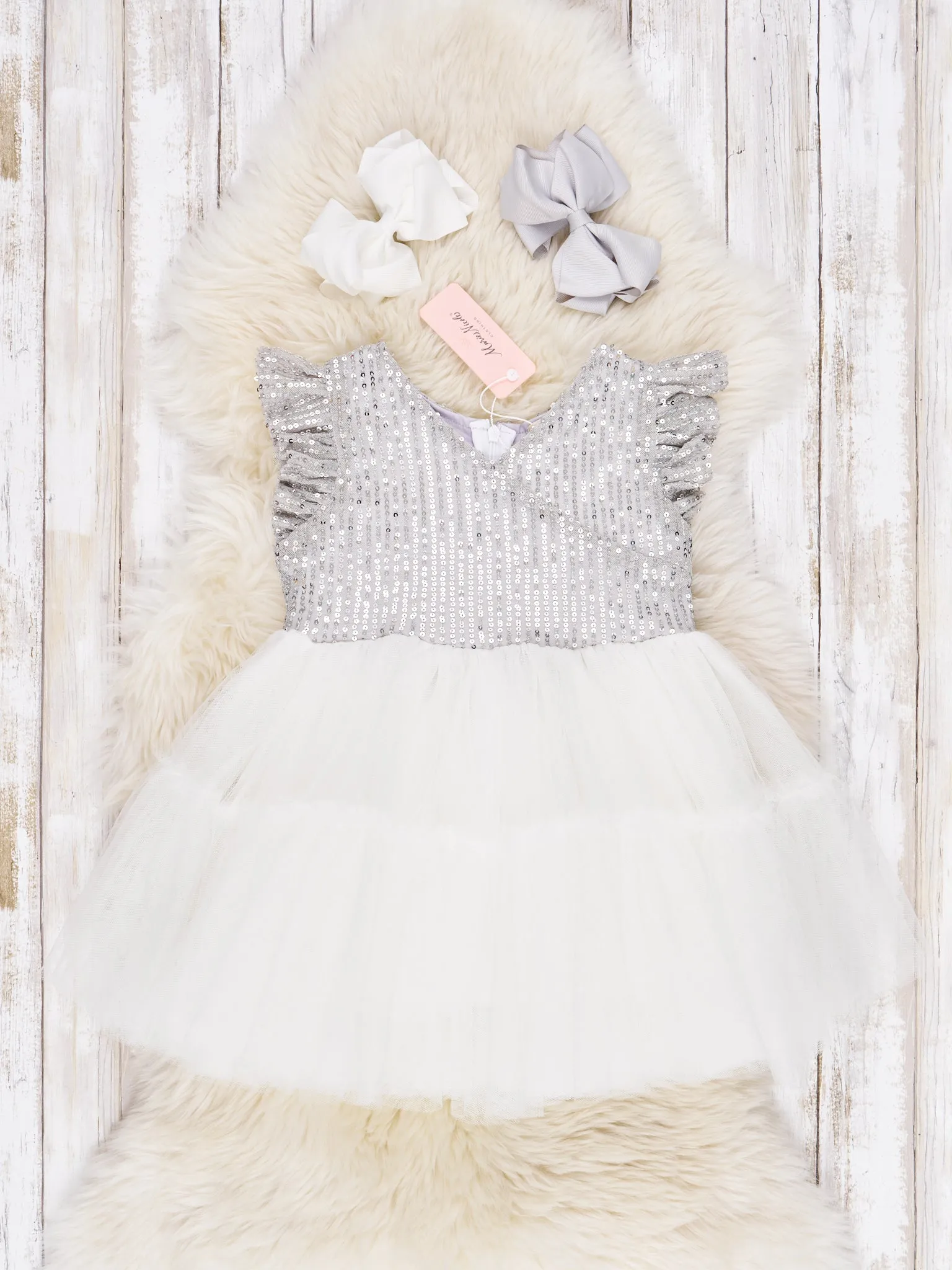 Silver Sequin Tiered Tulle Dress