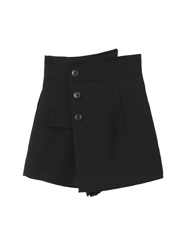 Solid Color High Waisted Irregular clipping Shorts Bottoms Culotte