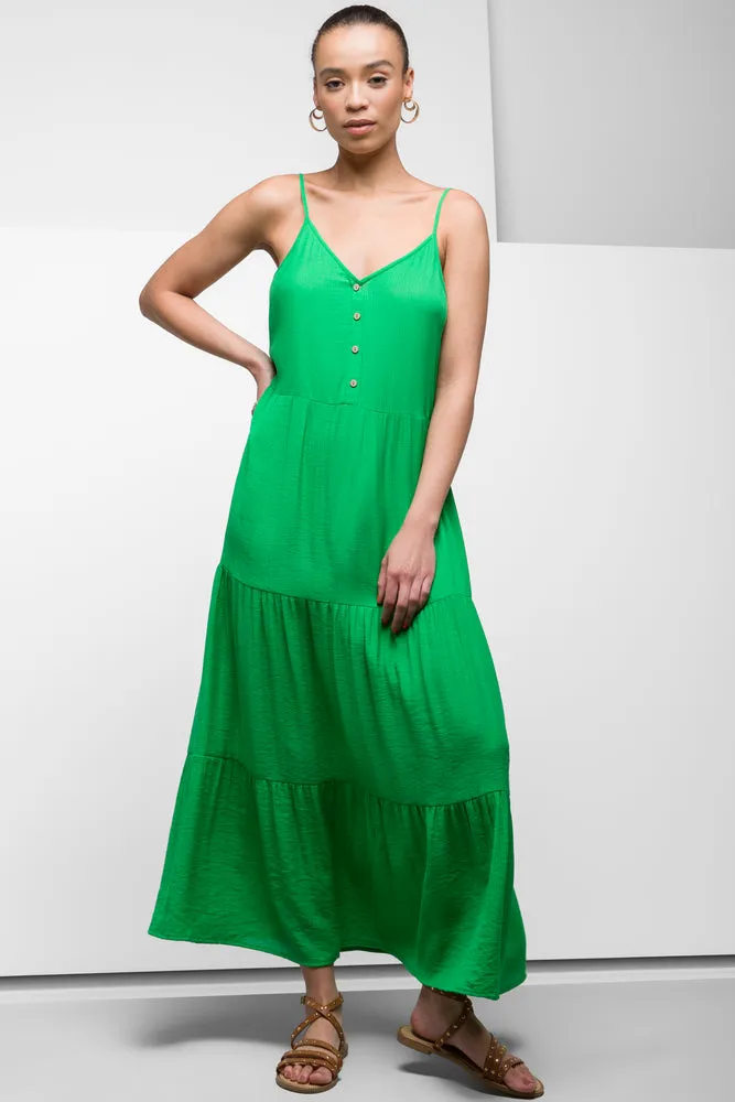 Tiered Crinkle Dress Green