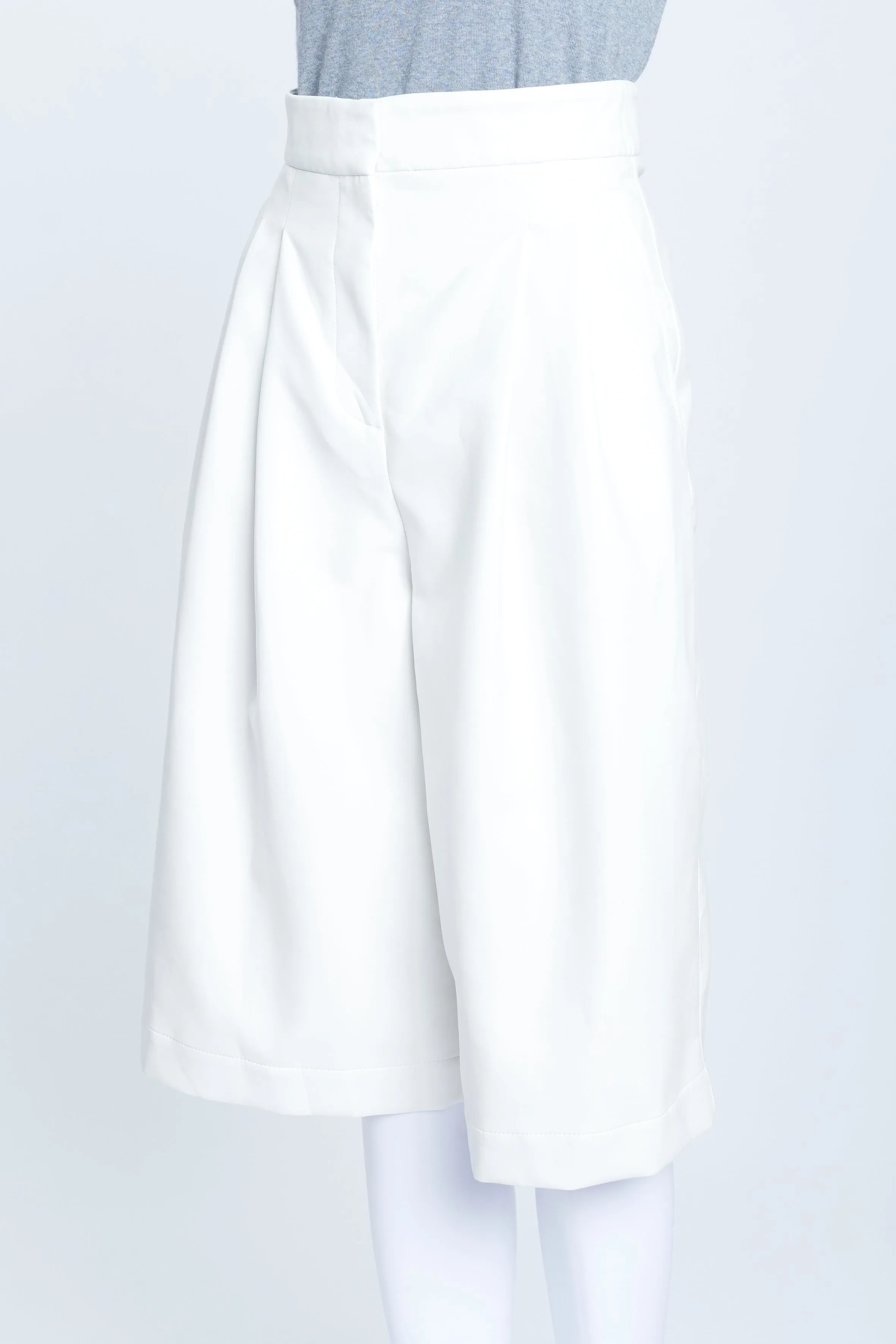 White Vegan Leather High Waisted Culotte Shorts