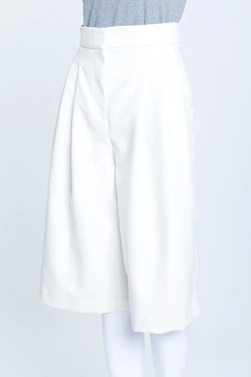 White Vegan Leather High Waisted Culotte Shorts