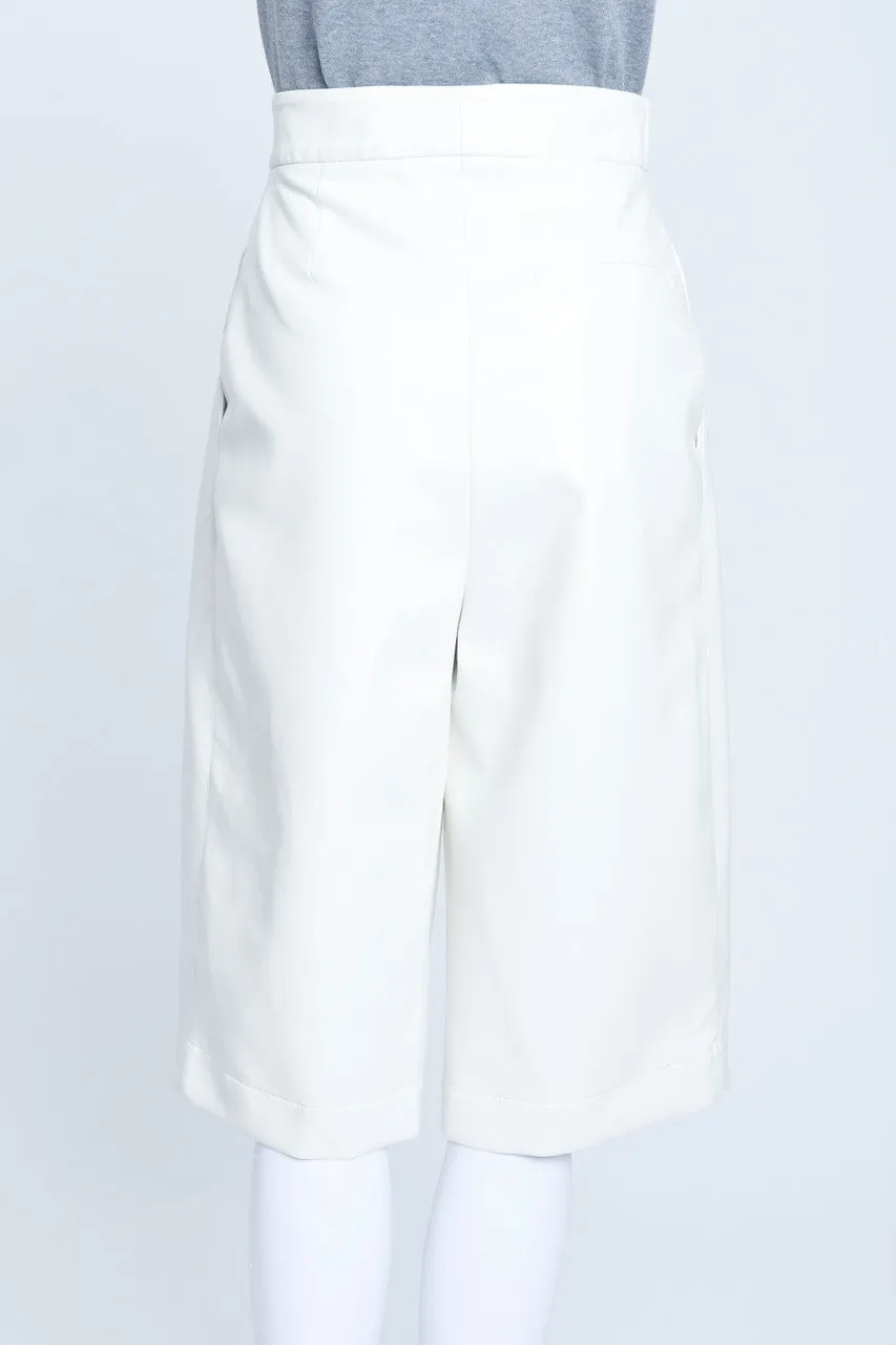 White Vegan Leather High Waisted Culotte Shorts