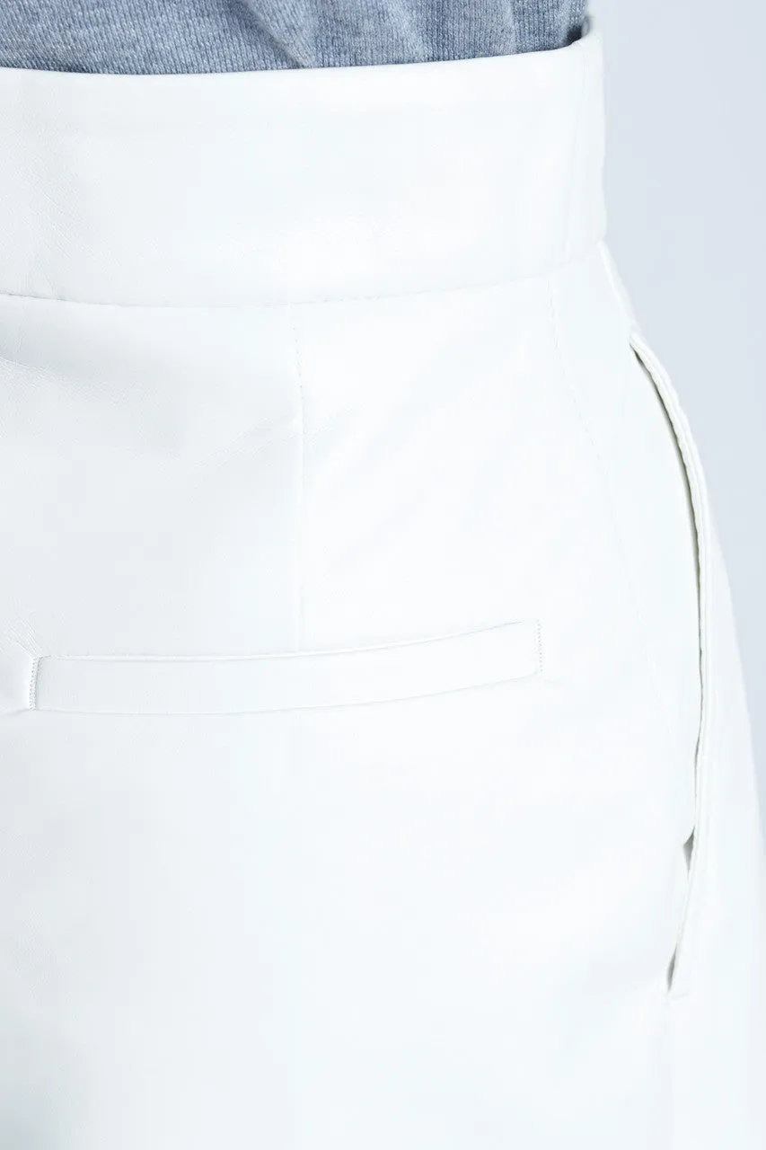 White Vegan Leather High Waisted Culotte Shorts