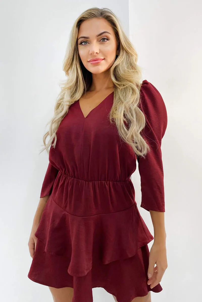 Wine Tiered Mini Dress