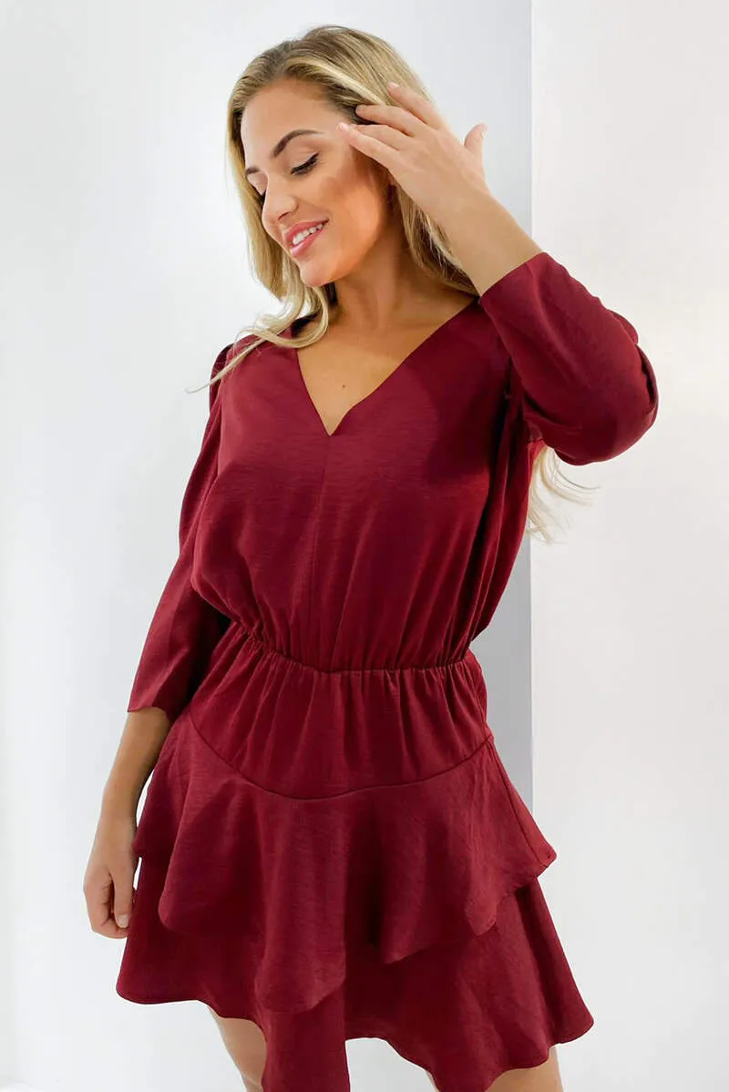 Wine Tiered Mini Dress