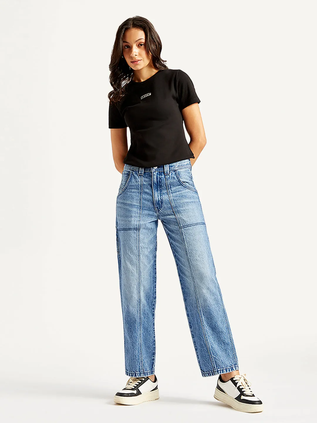 Women's High Rise Baggy Carpenter Blue Jeans