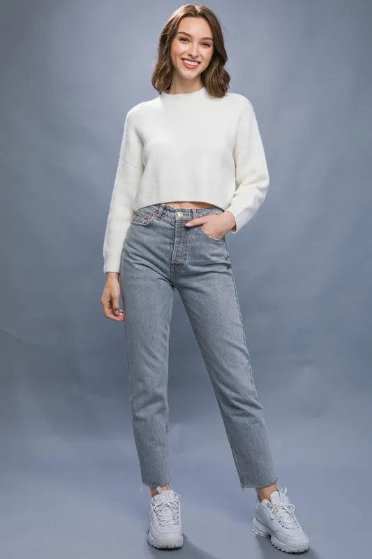 Wool Blend Cropped Sweater Top